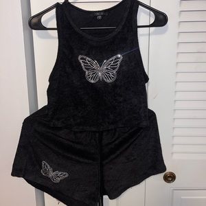 black butterfly short set